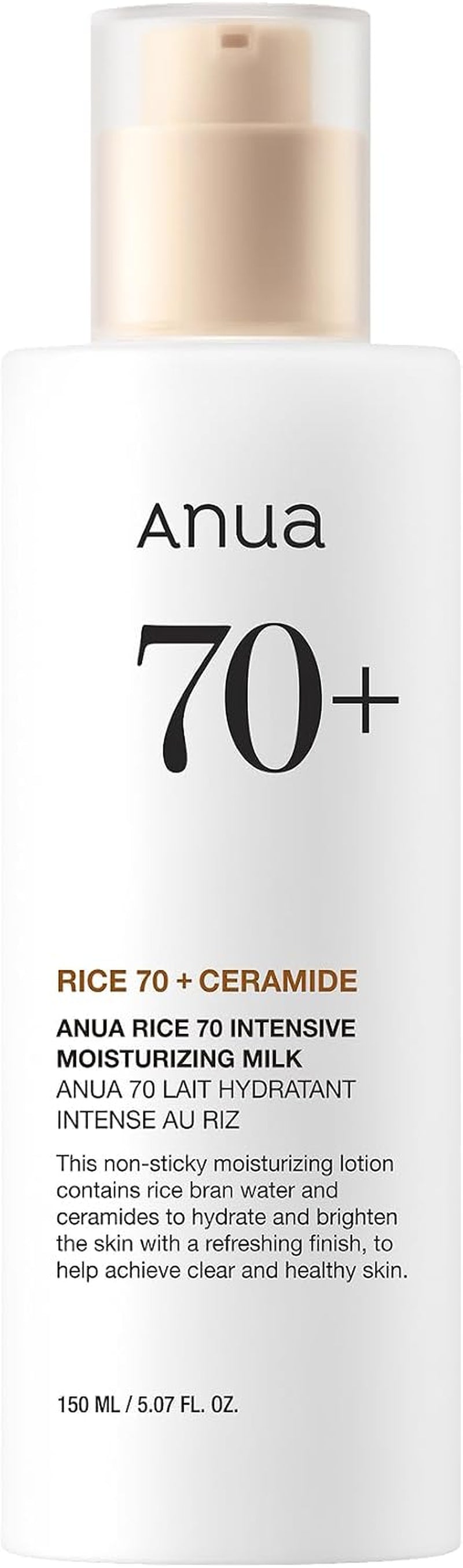 Rice 70 Intensive Moisturizing Milk, Hydrating Face Lotion, Niacinamide, Ceramides, All Skin Types, Sensitive, Skin Moisture Barrier, Lightweight Nourishing, Korean Skincare, 5.07 Fl.Oz