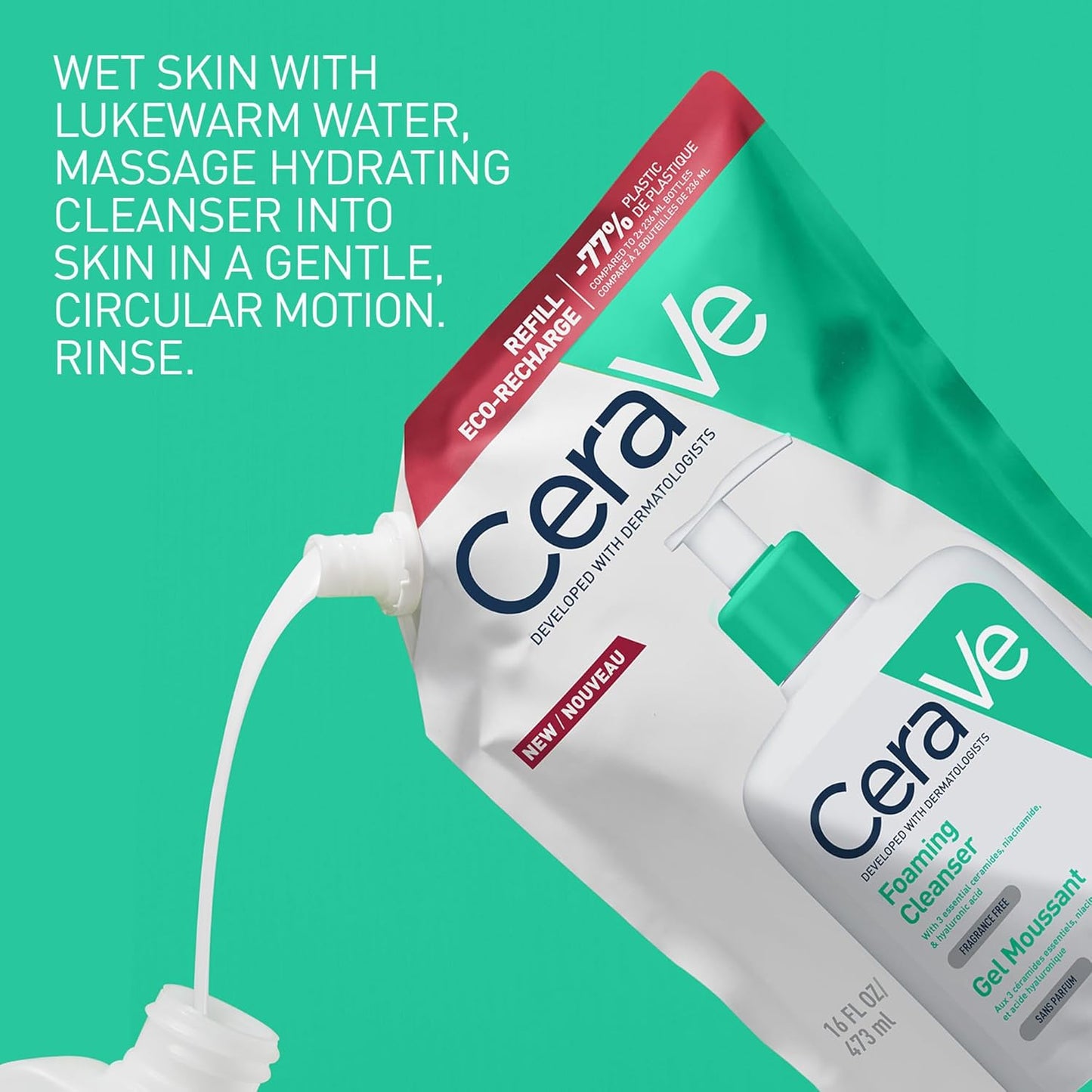Cerave Foaming Cleanser Refill Face Wash for Normal to Oily Skin, 236Ml | Gentle Foaming Cleanser with Niacinamide, 3 Essential Ceramides, Removes Excess Oil, Fragrance-Free, Dermatologist Developed