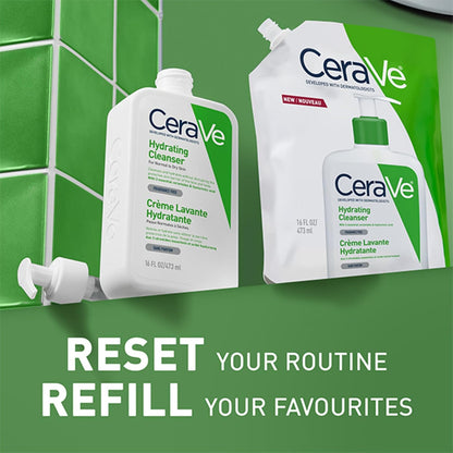 Cerave Hydrating Cleanser Refill Face Wash for Normal to Dry Skin, 473Ml | Gentle Non-Foaming Face Wash Enriched with 3 Essential Ceramides, Fragrance-Free Formula, Suitable for Sensitive Skin