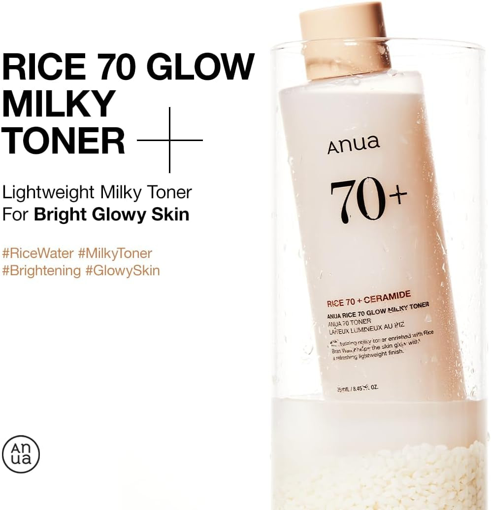 Rice 70 Glow Milky Toner, Glass & Dewy Skin, Hydrating & Barrier Care, Rice Water, Niacinamide, Ceramides, All Skin Types, Fragrance-Free, Non Comedogenic, Korean Skincare, 250Ml
