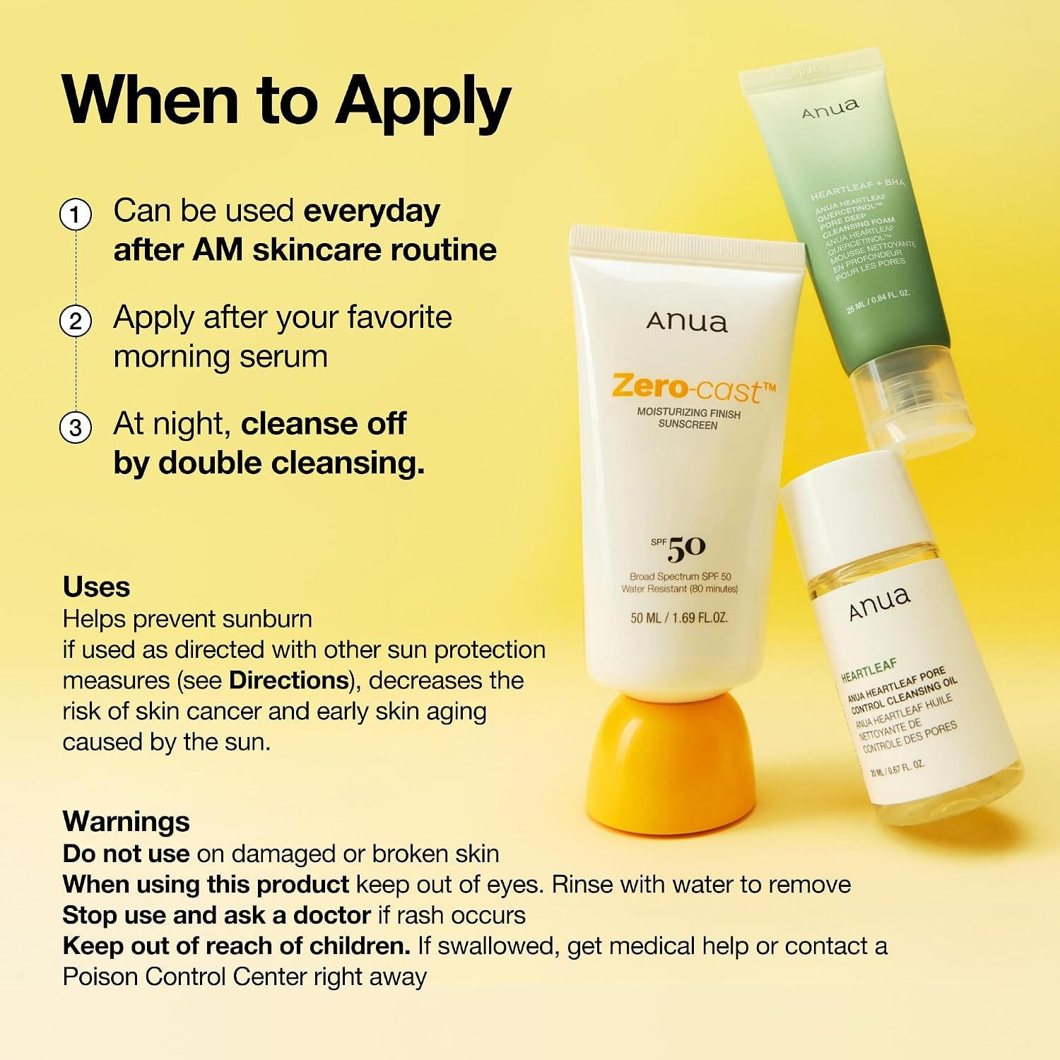 Zero-Cast Moisturizing Sunscreen SPF 50, Glow Natural Sun Cream for Face, No White Cast, Hyaluronic Acid, Niacinamide, Oil-Free, Korean Skincare, 1.69 Fl.Oz