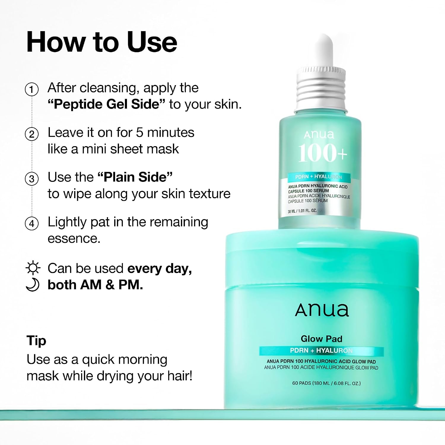 PDRN 100 Hyaluronic Acid Glow Pad, Hydrating Dual-Textured Toner Pads, Salmon DNA & Collagen Face Pads for Glass Skin Glow & Makeup Prep, Sensitive & Dry Skin, Korean Skincare, 180Ml, 60 Pads