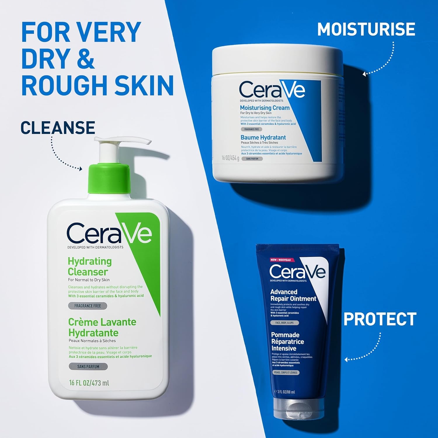 Cerave Advanced Repair Ointment for Very Dry Chapped Skin with 3 Essential Ceramides, Pharmaceutical-Grade Petrolatum, Hyaluronic Acid, Face Body & Lips, Dermatologist Developed, 88Ml