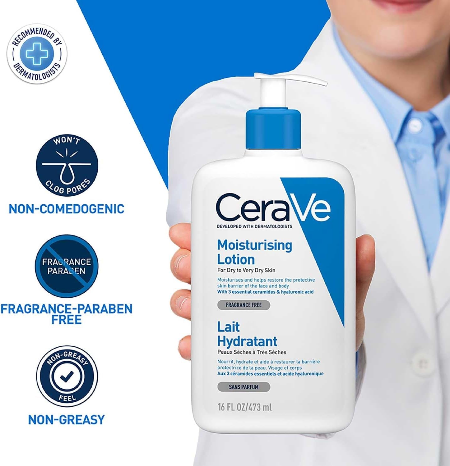 Cerave Moisturising Lotion with Ceramides for Normal to Dry Skin, 473Ml | Lighweight Daily Hydrating Face & Body Moisturiser with Hyaluronic Acid, MVE Technology. Fragrance-Free.