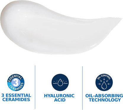 Cerave Oil Control Moiusturising Gel Cream for Combination & Oily Skin,52Ml | Oil-Absorbing Technology with 3 Essential Ceramides & Hyaluronic Acid, Lightweight, Matte Finish, Dermatologist Developed