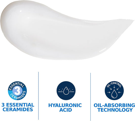 Cerave Oil Control Moiusturising Gel Cream for Combination & Oily Skin,52Ml | Oil-Absorbing Technology with 3 Essential Ceramides & Hyaluronic Acid, Lightweight, Matte Finish, Dermatologist Developed
