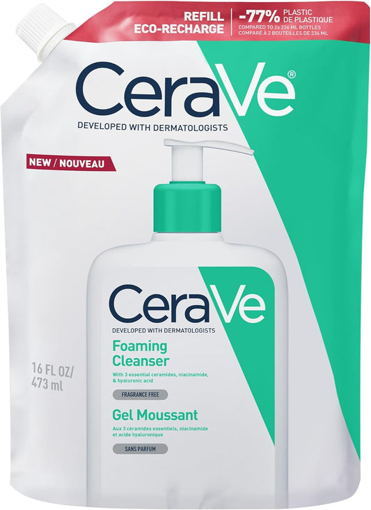 Cerave Foaming Cleanser Refill Face Wash for Normal to Oily Skin, 236Ml | Gentle Foaming Cleanser with Niacinamide, 3 Essential Ceramides, Removes Excess Oil, Fragrance-Free, Dermatologist Developed