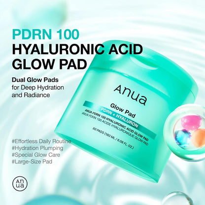 PDRN 100 Hyaluronic Acid Glow Pad, Hydrating Dual-Textured Toner Pads, Salmon DNA & Collagen Face Pads for Glass Skin Glow & Makeup Prep, Sensitive & Dry Skin, Korean Skincare, 180Ml, 60 Pads
