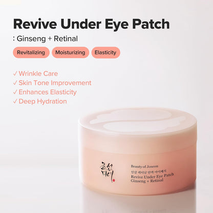 Revive under Eye Patch Retinal Ginseng for Puffy under Eye Bag Masks Collagen Peptide Korean Skincare for Women and Men, 60 Sheets 30 Pairs