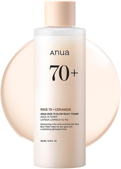 Rice 70 Glow Milky Toner, Glass & Dewy Skin, Hydrating & Barrier Care, Rice Water, Niacinamide, Ceramides, All Skin Types, Fragrance-Free, Non Comedogenic, Korean Skincare, 250Ml