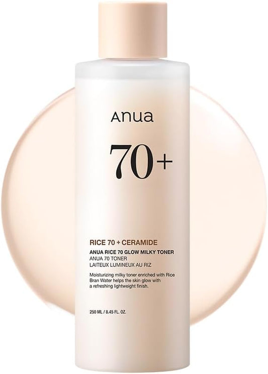 Rice 70 Glow Milky Toner, Glass & Dewy Skin, Hydrating & Barrier Care, Rice Water, Niacinamide, Ceramides, All Skin Types, Fragrance-Free, Non Comedogenic, Korean Skincare, 250Ml