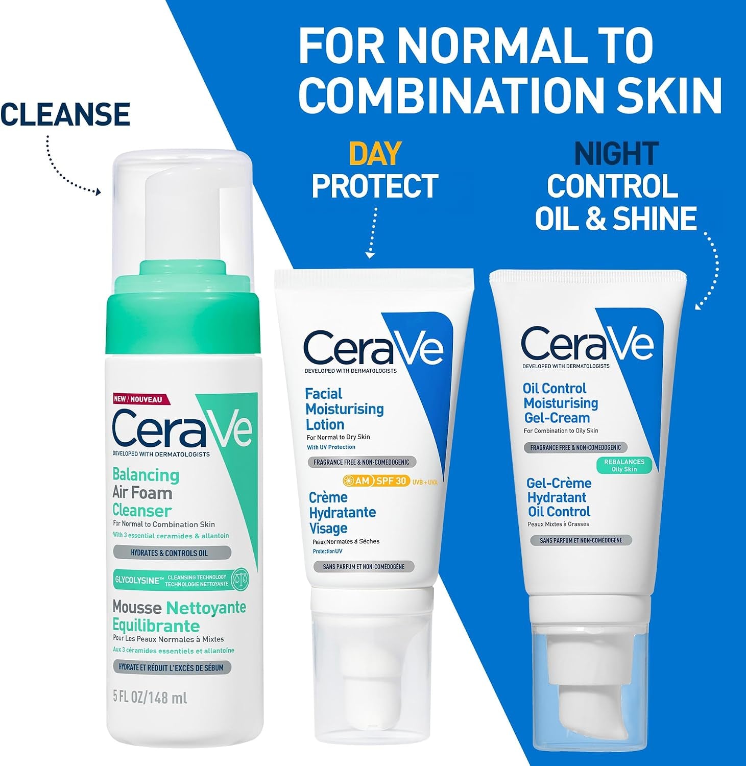 Cerave Balancing Air Foam Cleanser, 3 Ceramides for Combination Skin, 148Ml | Glycolysine Cleansing Technology with Allantoin, Gentle Cleansing for Oil Control & Hydration, Fragrance-Free Formula