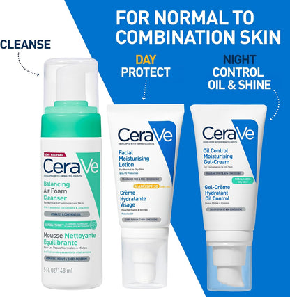 Cerave Balancing Air Foam Cleanser, 3 Ceramides for Combination Skin, 148Ml | Glycolysine Cleansing Technology with Allantoin, Gentle Cleansing for Oil Control & Hydration, Fragrance-Free Formula