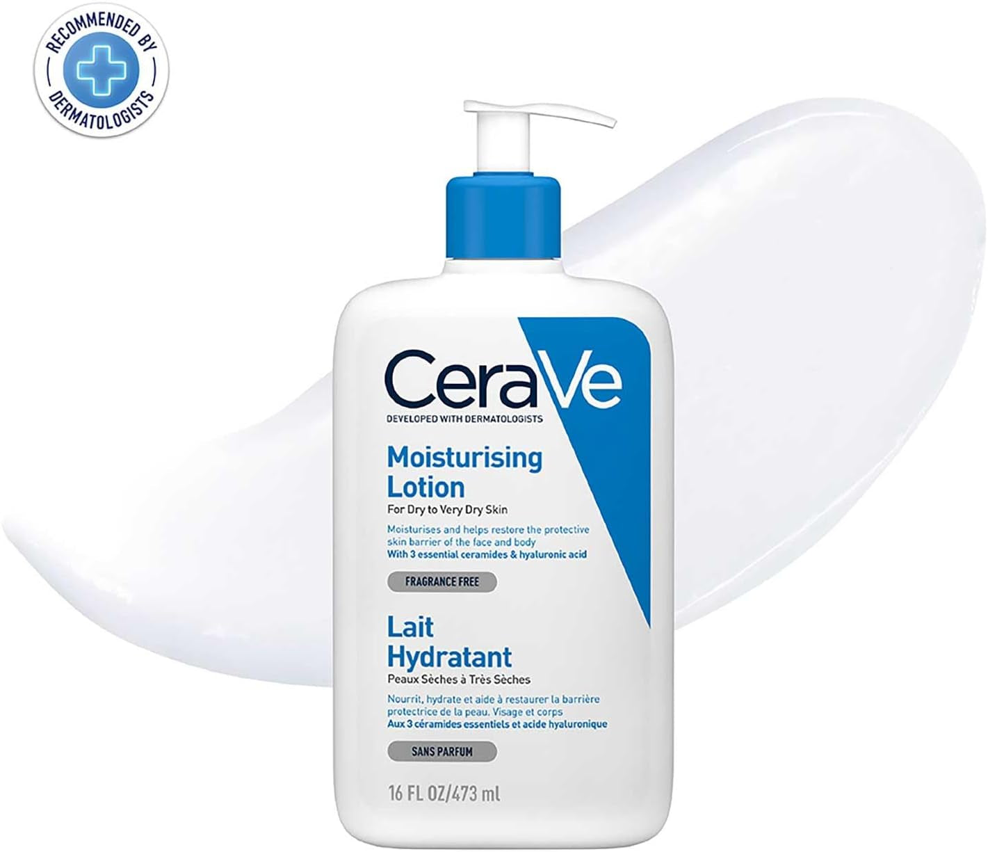 Cerave Moisturising Lotion with Ceramides for Normal to Dry Skin, 473Ml | Lighweight Daily Hydrating Face & Body Moisturiser with Hyaluronic Acid, MVE Technology. Fragrance-Free.