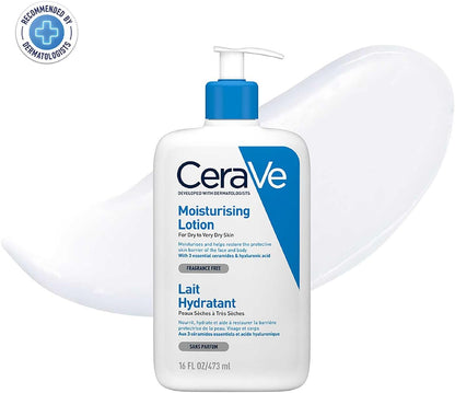 Cerave Moisturising Lotion with Ceramides for Normal to Dry Skin, 473Ml | Lighweight Daily Hydrating Face & Body Moisturiser with Hyaluronic Acid, MVE Technology. Fragrance-Free.