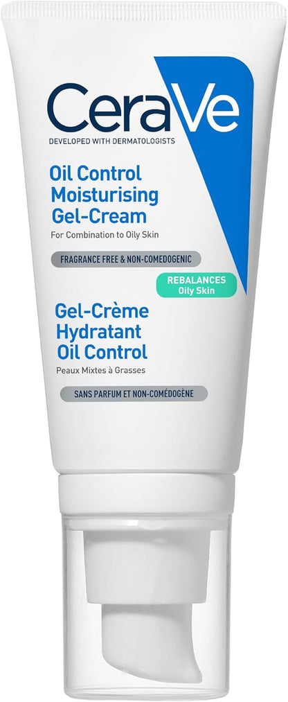 Cerave Oil Control Moiusturising Gel Cream for Combination & Oily Skin,52Ml | Oil-Absorbing Technology with 3 Essential Ceramides & Hyaluronic Acid, Lightweight, Matte Finish, Dermatologist Developed