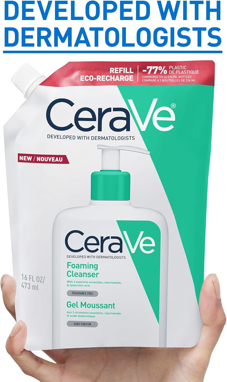 Cerave Foaming Cleanser Refill Face Wash for Normal to Oily Skin, 236Ml | Gentle Foaming Cleanser with Niacinamide, 3 Essential Ceramides, Removes Excess Oil, Fragrance-Free, Dermatologist Developed