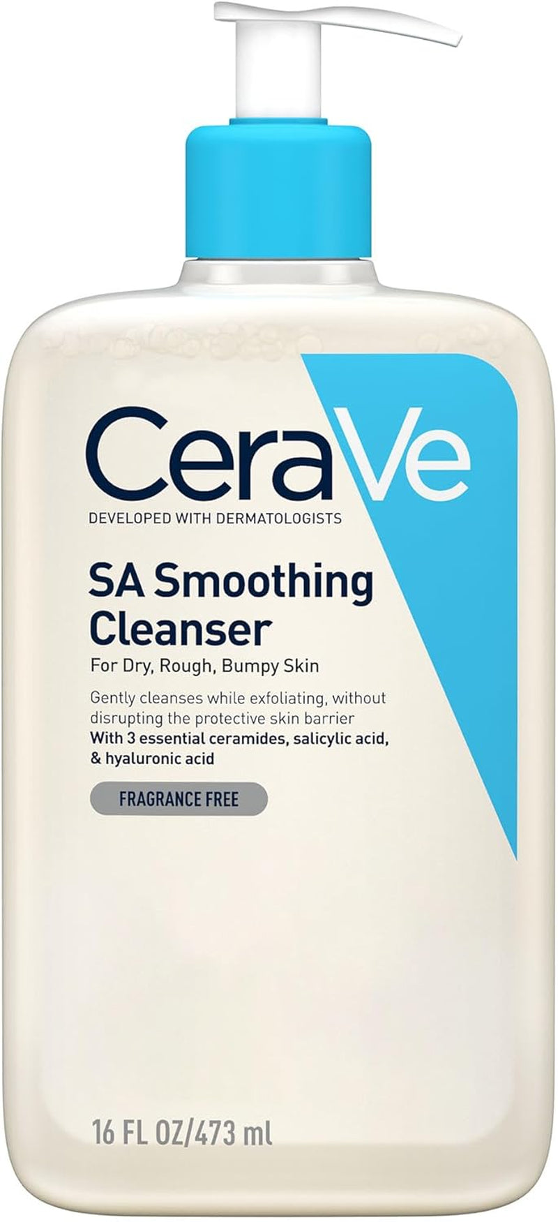 Cerave SA Smoothing Cleanser, Salicylic Acid, Rough & Bumpy Skin, 473Ml | Exfoliating Cleanser with 3 Essential Ceramides, Hyaluronic Acid, for Dry Rough & Bumpy Skin, Dermatologist Developed
