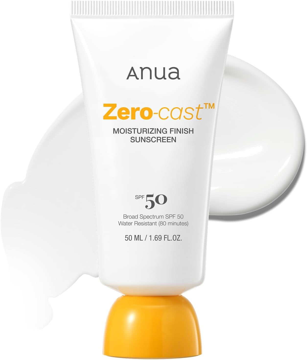 Zero-Cast Moisturizing Sunscreen SPF 50, Glow Natural Sun Cream for Face, No White Cast, Hyaluronic Acid, Niacinamide, Oil-Free, Korean Skincare, 1.69 Fl.Oz