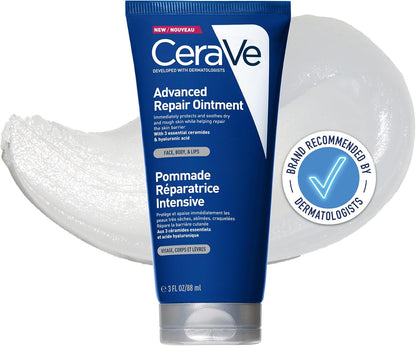 Cerave Advanced Repair Ointment for Very Dry Chapped Skin with 3 Essential Ceramides, Pharmaceutical-Grade Petrolatum, Hyaluronic Acid, Face Body & Lips, Dermatologist Developed, 88Ml