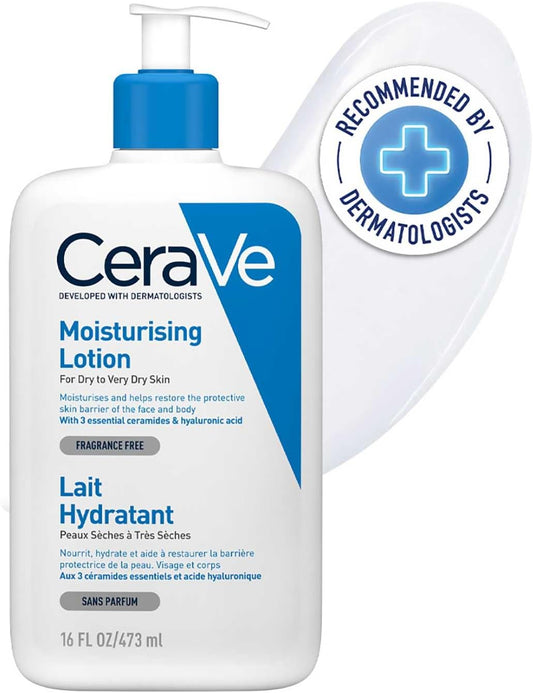 Cerave Moisturising Lotion with Ceramides for Normal to Dry Skin, 473Ml | Lighweight Daily Hydrating Face & Body Moisturiser with Hyaluronic Acid, MVE Technology. Fragrance-Free.