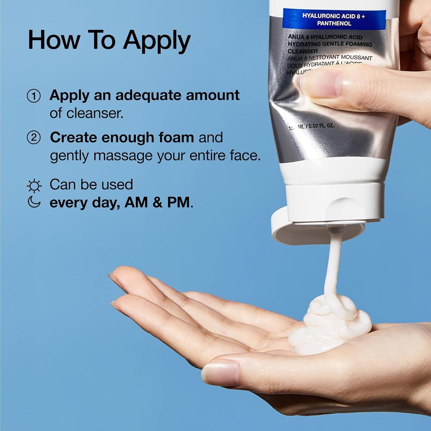 Hydrating Gentle Foaming Cleanser, Daily Face Wash for Double Cleansing, Hyaluronic Acid, Zinc, Panthenol, for Dry & Sensitive Skin, Sebum Balance Facial Cleanser, Korean Skincare, 150Ml