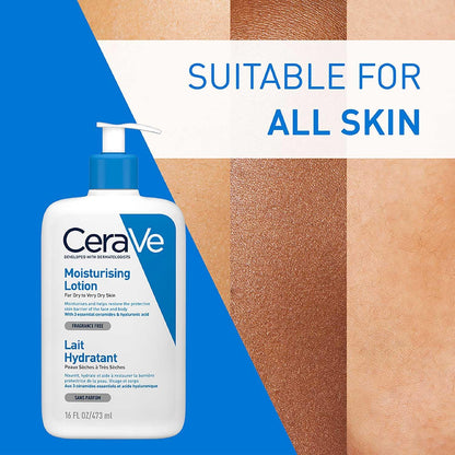 Cerave Moisturising Lotion with Ceramides for Normal to Dry Skin, 473Ml | Lighweight Daily Hydrating Face & Body Moisturiser with Hyaluronic Acid, MVE Technology. Fragrance-Free.