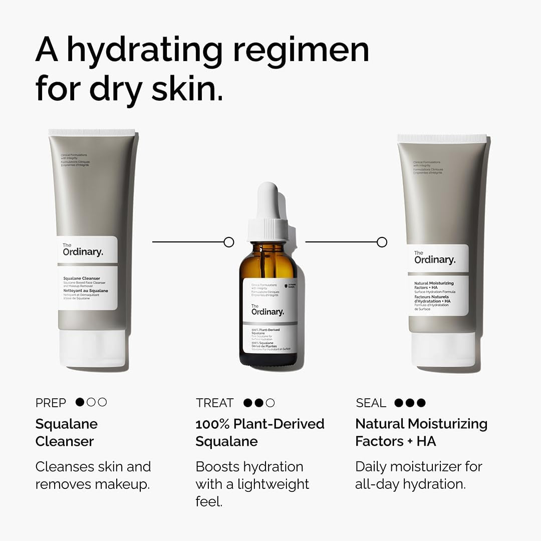 100% Plant-Derived Squalane, for Skin and Hair, Lightweight Hydration, and Moisture Barrier Support, 30Ml