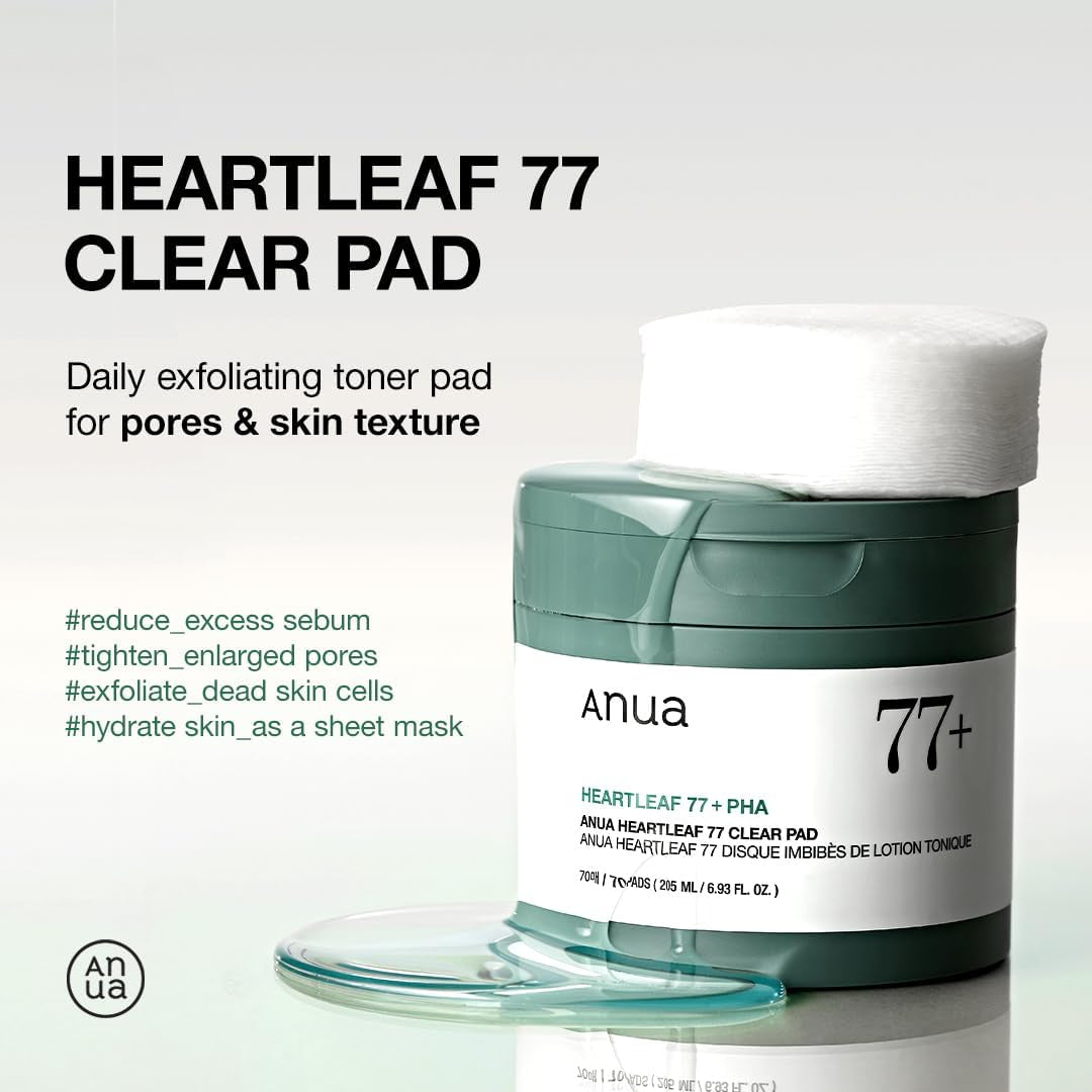 Heartleaf 77 Toner Pads, Daily Exfoliating Formula for Smooth Texture with Centella & PHA, Dual-Textured Pore Refining Sheet, Non-Comedogenic, Korean Skincare, 70 Count