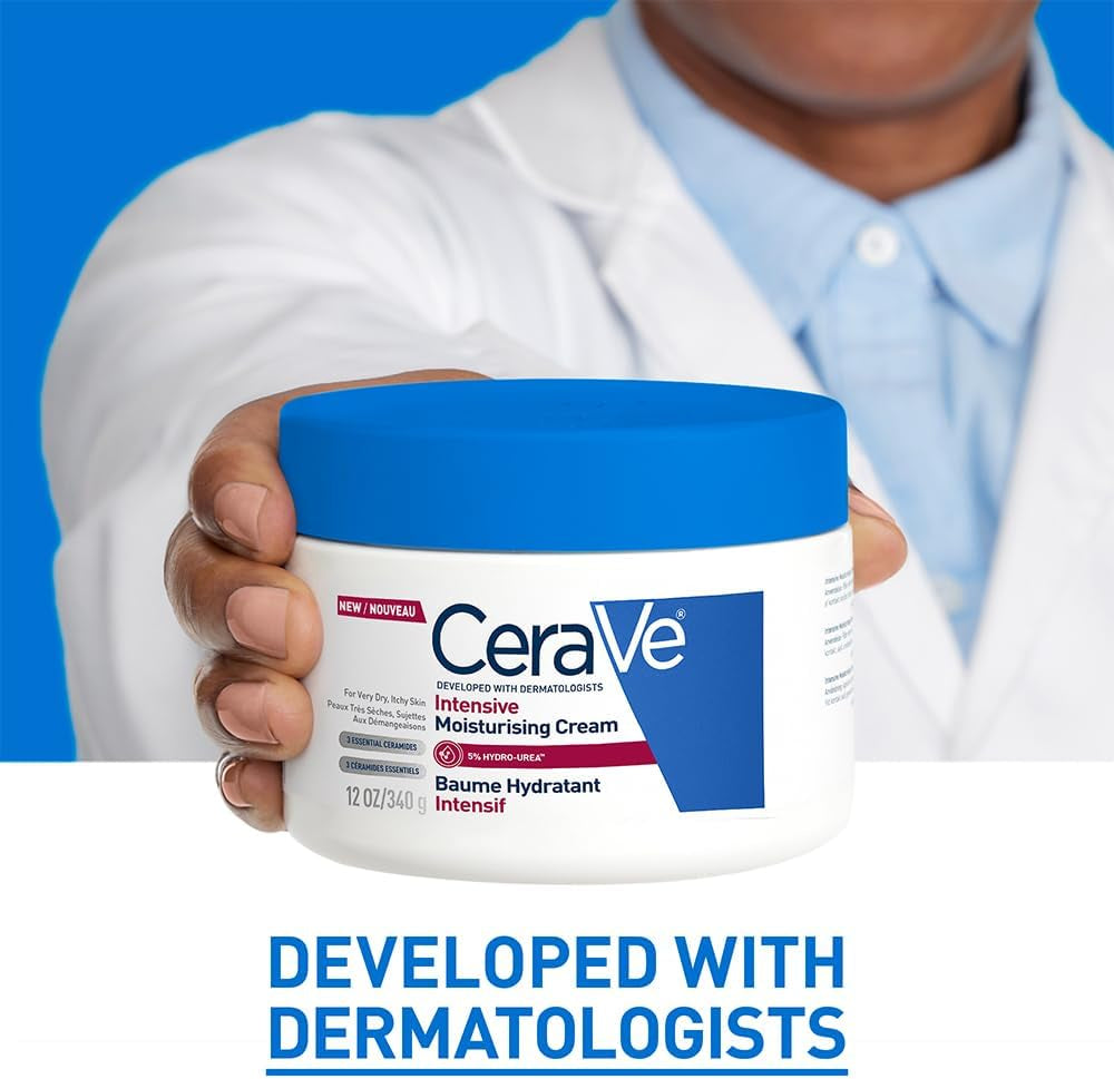 Cerave Intensive Moisturising Cream, Body Moisturiser with Hyaluronic Acid, 3 Essential Ceramides, Dry Skin Moisturiser Skin Care, Itch-Relief Cream, 340G