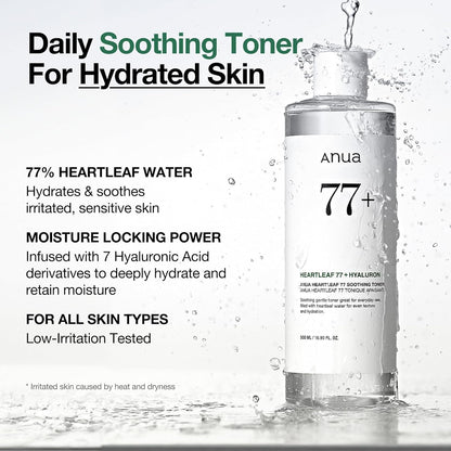 Heartleaf 77 Soothing Toner, Moisturizing & Calming Facial Toner for Glass Skin, Hyaluronic Acid, Lightweight Hydration for Sensitive Skin, Redness Relief, Korean Skin Care, 8.45 Fl.Oz