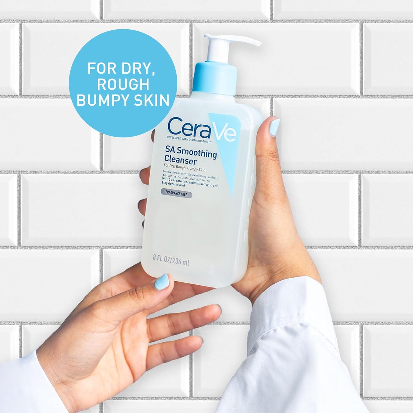Cerave SA Smoothing Cleanser, Salicylic Acid, Rough & Bumpy Skin, 473Ml | Exfoliating Cleanser with 3 Essential Ceramides, Hyaluronic Acid, for Dry Rough & Bumpy Skin, Dermatologist Developed