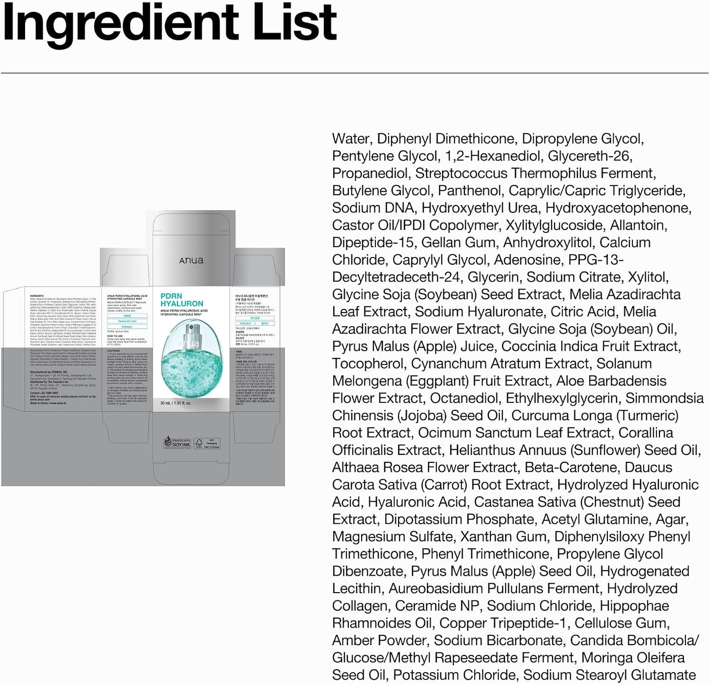 PDRN Collagen Glow Facial Serum Spray, Hydrating Face Mist, Hyaluronic Acid, Dewy Glass Finish, All Skin Types, Instant Plumping Hydration, Firming Care, Korean Skincare, 30Ml