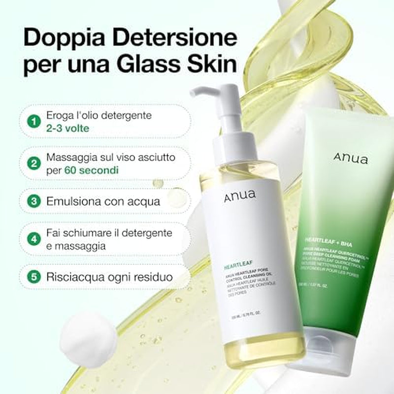 Double Cleansing Duo for Facial Cleansing, Heartleaf Pore Control Cleansing Oil & Quercetinol Deep Cleansing Foam, Makeup Remover Face Wash, Blackhead Care, Korean Skincare