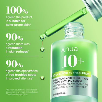 Azelaic Acid 10 Hyaluron Redness Soothing Serum, Facial Serum for Blemish-Prone & Oily-Prone Skin, Lightweight & Hydrating Blemish Care, Hyaluronic Acid, Korean Skincare, 30Ml