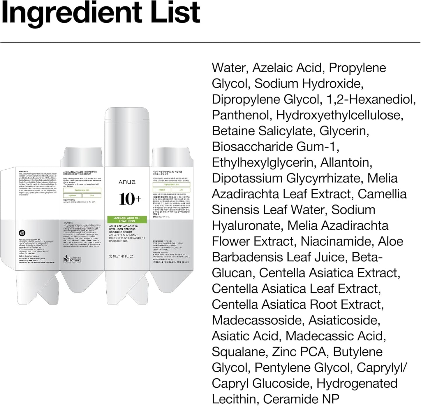 Azelaic Acid 10 Hyaluron Redness Soothing Serum, Facial Serum for Blemish-Prone & Oily-Prone Skin, Lightweight & Hydrating Blemish Care, Hyaluronic Acid, Korean Skincare, 30Ml
