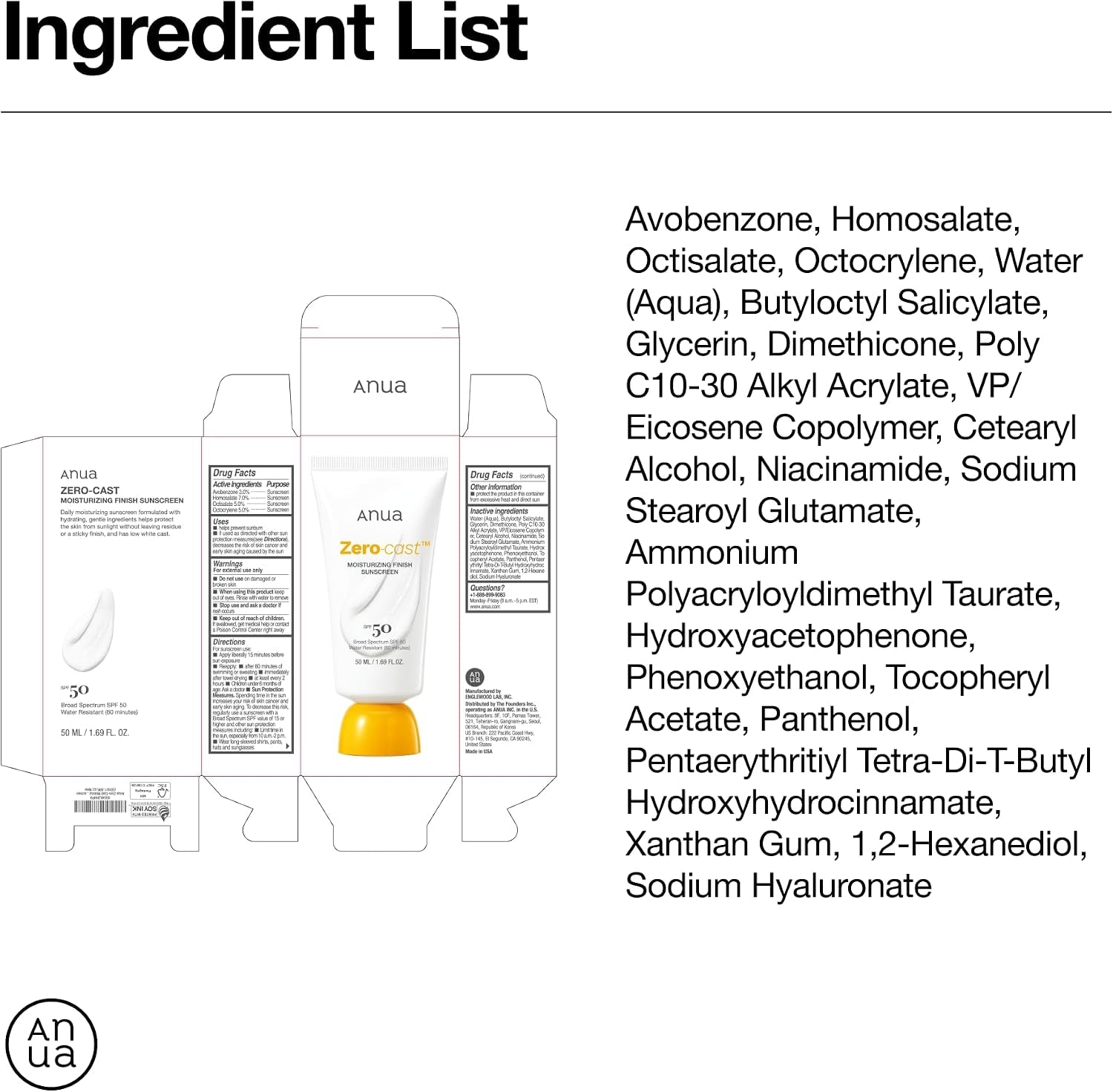 Zero-Cast Moisturizing Sunscreen SPF 50, Glow Natural Sun Cream for Face, No White Cast, Hyaluronic Acid, Niacinamide, Oil-Free, Korean Skincare, 1.69 Fl.Oz