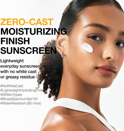 Zero-Cast Moisturizing Sunscreen SPF 50, Glow Natural Sun Cream for Face, No White Cast, Hyaluronic Acid, Niacinamide, Oil-Free, Korean Skincare, 1.69 Fl.Oz