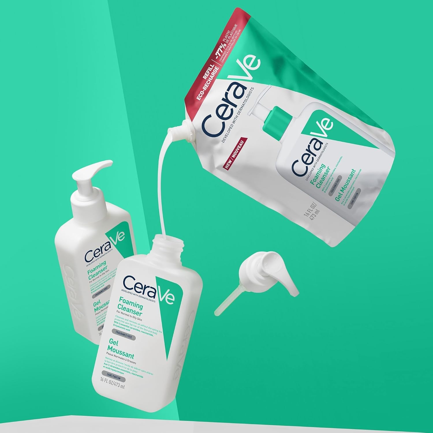 Cerave Foaming Cleanser Refill Face Wash for Normal to Oily Skin, 236Ml | Gentle Foaming Cleanser with Niacinamide, 3 Essential Ceramides, Removes Excess Oil, Fragrance-Free, Dermatologist Developed