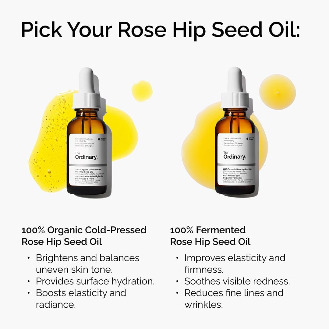 The Ordinary 100% Organic Cold-Pressed Rose Hip Seed Oil, Addresses Signs of Aging by Improving the Appearance of Uneven Skin Tone, Supporting Skin Elasticity, 30Ml