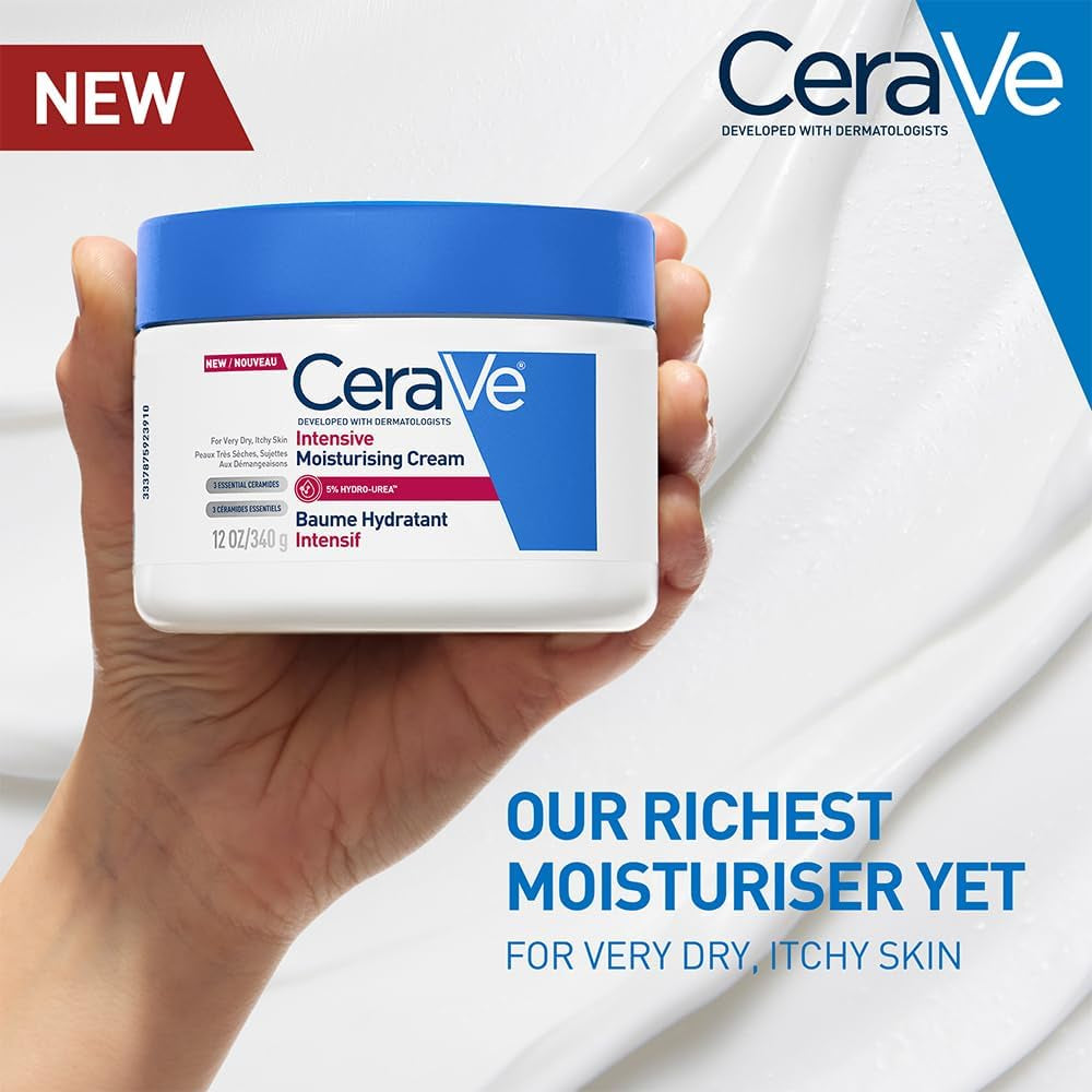 Cerave Intensive Moisturising Cream, Body Moisturiser with Hyaluronic Acid, 3 Essential Ceramides, Dry Skin Moisturiser Skin Care, Itch-Relief Cream, 340G