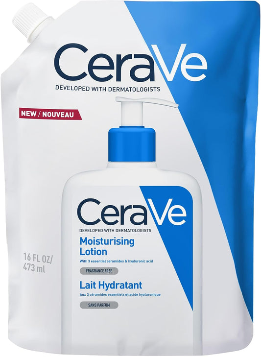Cerave Moisturising Lotion Refill for Dry to Very Dry Skin, 473Ml | Lighweight Daily Hydrating Face & Body Moisturiser with Hyaluronic Acid, Ceramides, MVE Technology. Fragrance-Free.