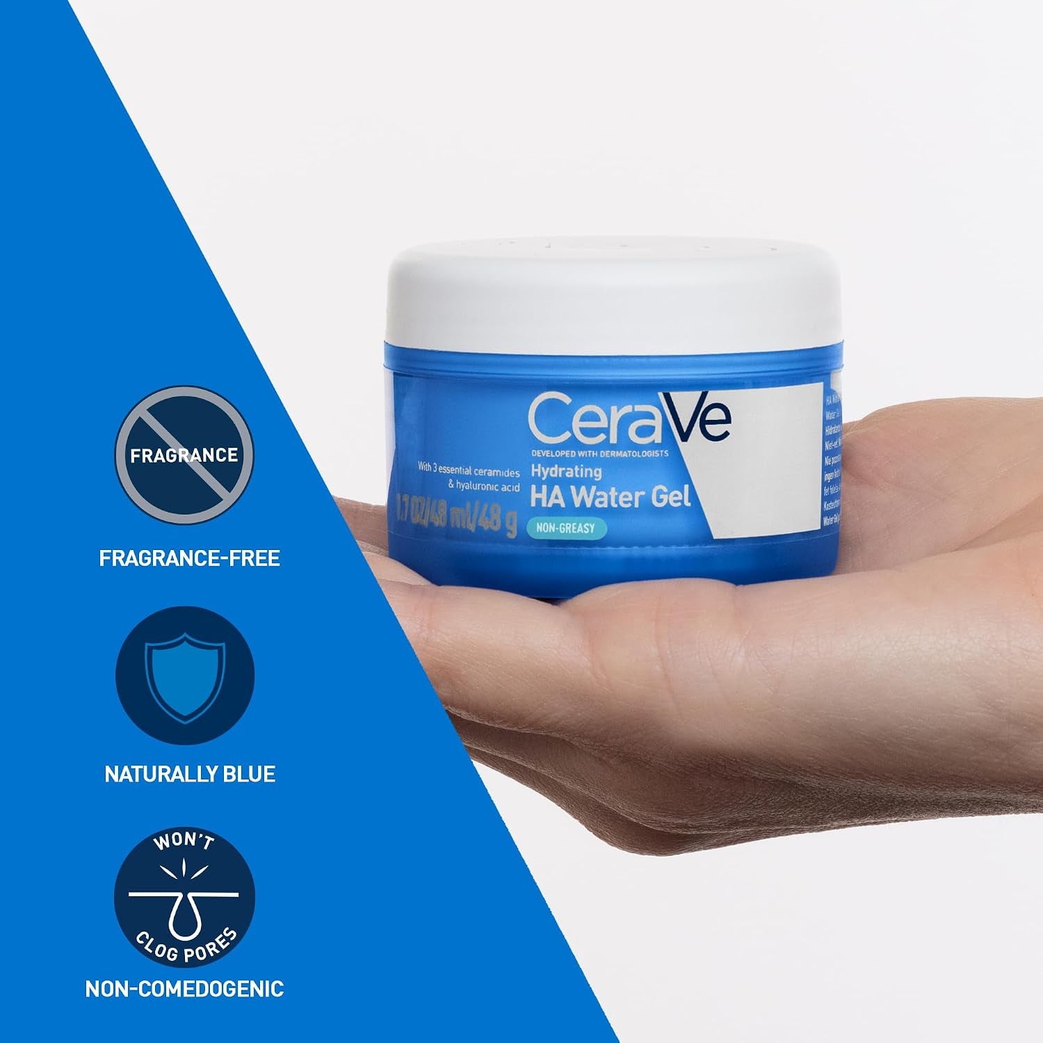 Cerave Hydrating Hyaluronic Acid Water Gel for Plumping Hydration with Ceramides, Hyaluronic Acid & Niacinamide, Ultra-Light Facial Moisturising Lotion, 48G