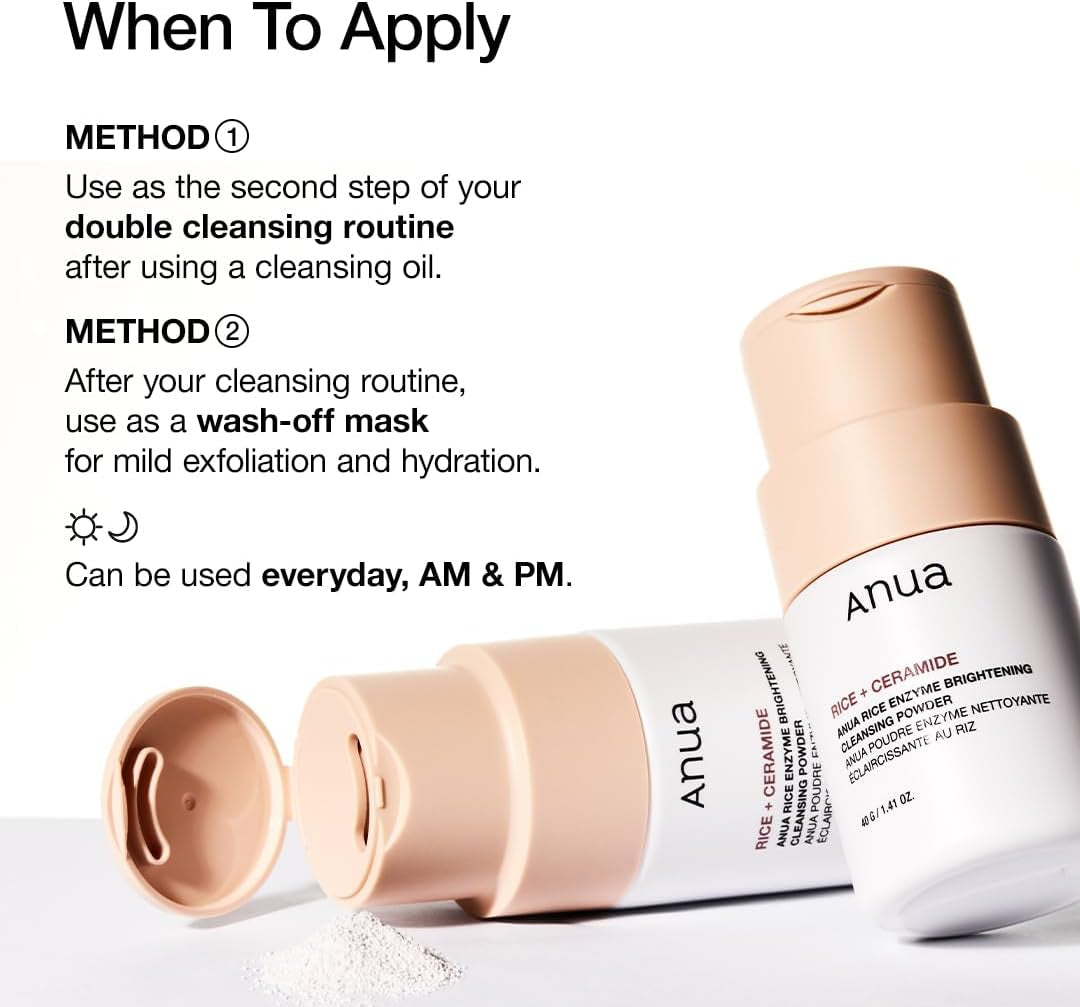 Rice Enzyme Brightening Cleansing Powder, Exfoliating Powder-To-Foam Cleanser, Smooth Texture & Clarity, Hydrating & Gentle Formula, Korean Skincare, 1.41 Fl.Oz