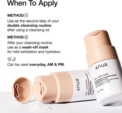 Rice Enzyme Brightening Cleansing Powder, Exfoliating Powder-To-Foam Cleanser, Smooth Texture & Clarity, Hydrating & Gentle Formula, Korean Skincare, 1.41 Fl.Oz