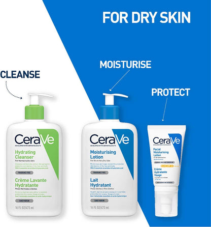 Cerave Moisturising Lotion with Ceramides for Normal to Dry Skin, 473Ml | Lighweight Daily Hydrating Face & Body Moisturiser with Hyaluronic Acid, MVE Technology. Fragrance-Free.