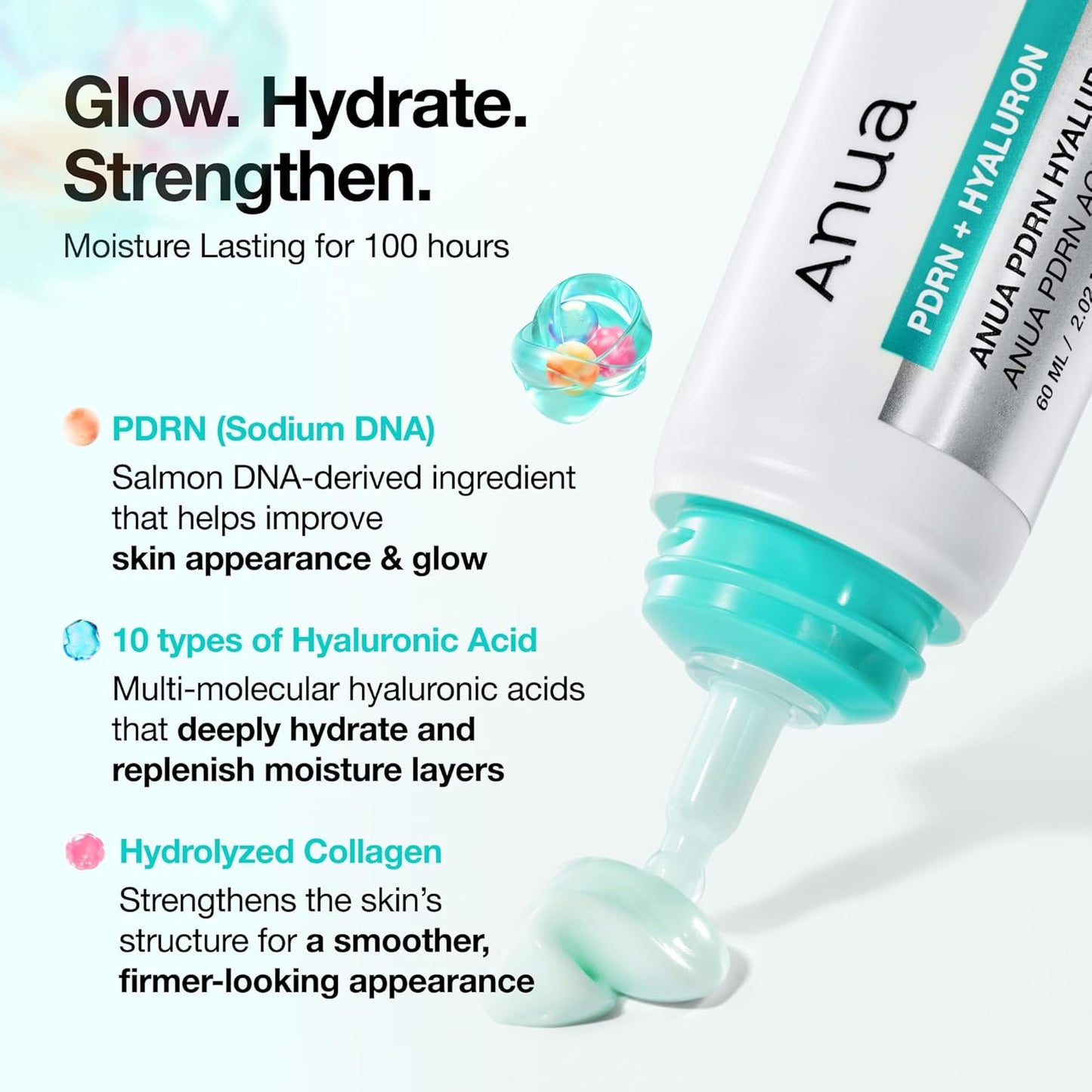PDRN Hyaluronic Acid 100 Moisturizing Cream, Lightweight, Non-Greasy Hydrating Face Moisturizer with Salmon DNA for Glass Skin, Korean Skincare, 2.02 Fl.Oz