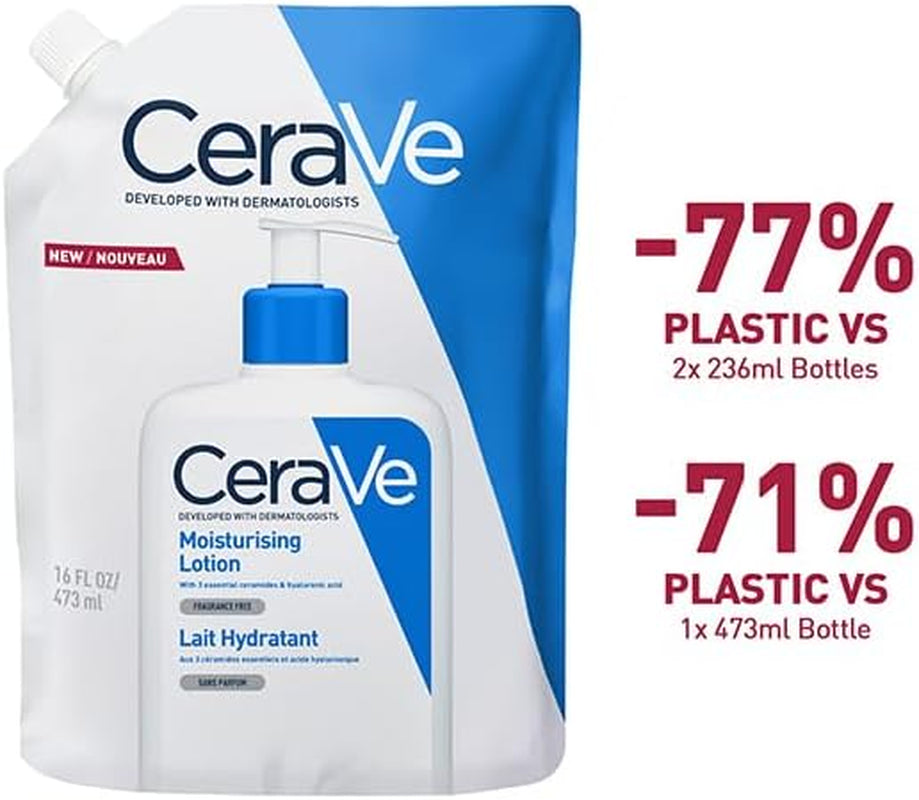 Cerave Moisturising Lotion Refill for Dry to Very Dry Skin, 473Ml | Lighweight Daily Hydrating Face & Body Moisturiser with Hyaluronic Acid, Ceramides, MVE Technology. Fragrance-Free.