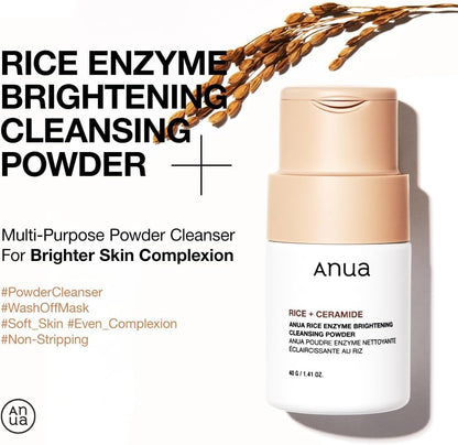 Rice Enzyme Brightening Cleansing Powder, Exfoliating Powder-To-Foam Cleanser, Smooth Texture & Clarity, Hydrating & Gentle Formula, Korean Skincare, 1.41 Fl.Oz