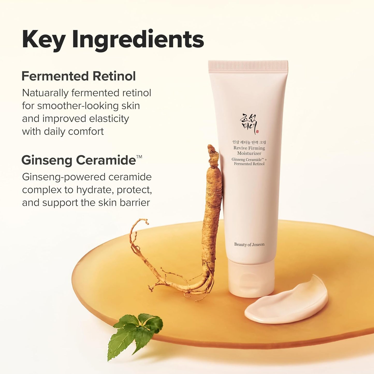Revive Firming Moisturizer Ginseng Ceramide + Fermented Retinol for Dry, Sensitive Skin Korean Skincare for Women and Men, 60Ml